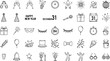 © pixraw - New Year's Eve Celebration Outline Icons Set. Vector Collection of Festive Party Symbols like Champagne, Fireworks, Clock, Gifts, and Decorations.