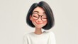© Adzkiya - 3D-rendered illustration of a cheerful, animated girl with short black hair, glasses, and a sweater
