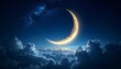© nayunqa - Celestial Crescent Moon Above Clouds and Stars in a Deep Blue Night Sky