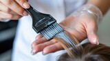 Hair Coloring Process: A skilled stylist meticulously applies hair dye, creating a vibrant transformation, with precise brushstrokes