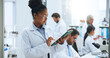 © SiphosethuFan/peopleimages.com - Scientist, woman and tablet in laboratory for development, medical research or innovation. Science, technology and person with experiment report, pharmaceutical review or study with test feedback