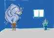 © Dani Vittz - The classic metaphor of an elephant in the room in a cartoon comical style illustration.