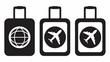 © Hala - Global travel concept showcasing three suitcases with plane and globe icons, ideal for tourism marketing, emphasizing worldwide destinations and travel planning