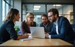 © Nancy - Laptop, collaboration and business people in the office while working on a company project. Technology, teamwork and team doing corporate research in discussion together with technology in workplace