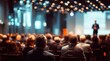 © wu - Presenter Presenting on Stage at Conference Meeting. Professional Lecture. Blurred Unidentifiable Presenter and Audience. Corporate Executive Manager Speaker. People Attendees, Company seminar class