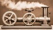 © HiSea - Steam-powered gear mechanism industrial workshop mechanical model vintage aesthetic close-up view