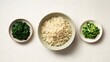 © Line - Healthy rice bowl with green vegetable sides on white background