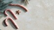 © Line - Christmas candy canes and star anise with pine on stone surface