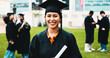 © peopleimages.com - Woman, graduation and certificate at university in portrait, celebration or excellence at campus. Person, college student and smile for success, achievement or excited for diploma on field at academy