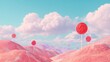 © backup_studio - Pink candy land with huge lollipops standing on sugary hills under a pastel sky. Sweet fantasy landscape for childrens designs.