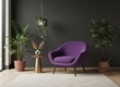 © Murad - A stylish purple armchair in a modern living room with plants and warm ambient lighting creates a cozy and inviting space.