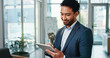 © PeakCC/peopleimages.com - Smile, business man or writing on tablet for funding request approval, digital signature or consent. Budget analyst, online contract and stylus in office for advisory agreement, confirmation and sign