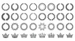 © Alam - Vector art of set of hand drawn laurel wreaths and crowns collection of vintage heraldic elements for logo design, wedding invitation, greeting card