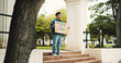 © peopleimages.com - Man, student and campus with poster for protest, education or knowledge of human rights in park. Male person, scholar or academic activist with sign or cardboard for learning development of humanity