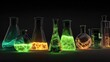 © Anat art - Brightly Colored Lab Glassware With Glowing Fluids Showcasing Scientific Innovation at a Modern Research Facility