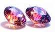 © Urip - Two oval-cut gemstones with dazzling facets, showcasing brilliant colors of pink, purple, and orange, reflect light against a white surface