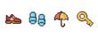 © tutti_frutti - Pixel art icons: shoe, slippers, umbrella, key on white background