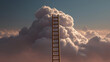 © sornram - A surreal image of a ladder reaching towards fluffy clouds under a beautiful sky, symbolizing aspiration and dreams.