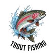 © muhammad - Rainbow Trout as a logo print design on various media such as t-shirts, mugs, hats, tote bags, etc. for various events related to fishing hobbies, vintage cartoon flat design illustrations