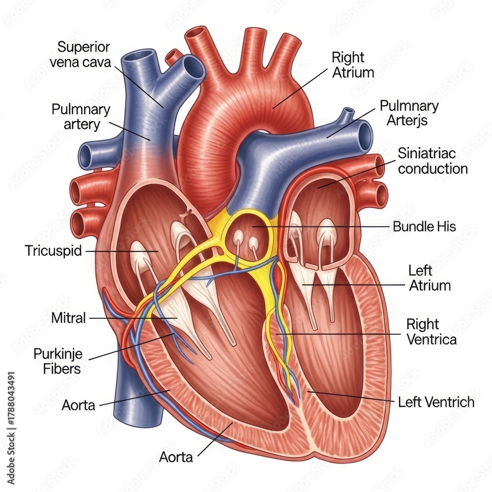 Human Heart Anatomy Labeled Diagram Chambers Veins Arteries Internal ...