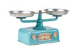 © afikurrahman - Vintage turquoise kitchen scale with metal bowls on black background
