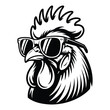© STOCK BD - Cool rooster vector illustration wearing sunglasses in black and white style