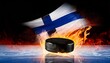 © silver bug - A hockey puck burns with flames over Finland flag, symbolizing passion, sportsmanship, and national pride. The image conveys energy, competition, and dramatic intensity.