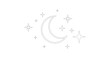 © Anisah - Ethereal nightscape moon crescent and glittering stars minimalist outline illustration