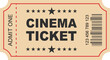© Najma - A beige cinema ticket with the text admit one cinema ticket and a barcode with stars on the top and bottom