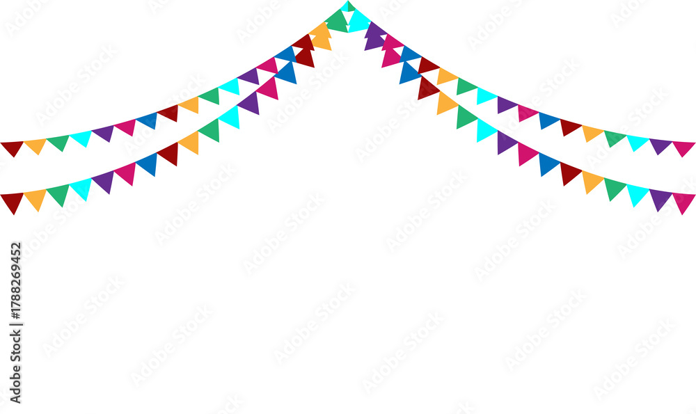 Colorful festive bunting flags decoration on transparent background ...