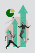 © deagreez - Image zine trend photo collage of happy businessman businesswoman receive chance development arrow diagram icon progress