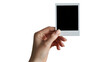 © shahar - Hand holding a blank white photo frame isolated on transparent background