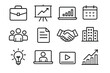 © Crank - Corporate E-Learning Icons. Corporate E-Learning linear icon set: briefcase, presentation board, bar chart, laptop, calendar, team group, document page, handshake, office building,