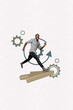 © deagreez - Artwork banner vertical photo collage of happy businesswoman businessman receive promotion arrow progress statistics development