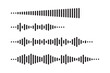 © Oman - Set of sound wave pattern vector icons. Sound wave signs for music, podcasts, spectrums, voice notes, audio, and other sound-related items. Graphic equalizer sign. Vector illustration.