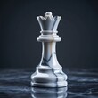 © Zobair SEO Expert  - Elegant queen chess piece made of marble, standing on a reflective surface against dark background