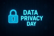 © aigiants - Data privacy day concept secure digital information technology glowing blue padlock with abstract neon lines and various digital icons background