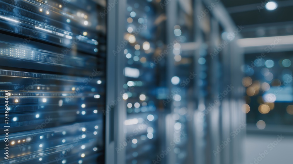 High-tech server farm visualization with digital holographic layers ...