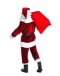 © New Africa - Santa Claus with red bag of Christmas gifts on white background, back view