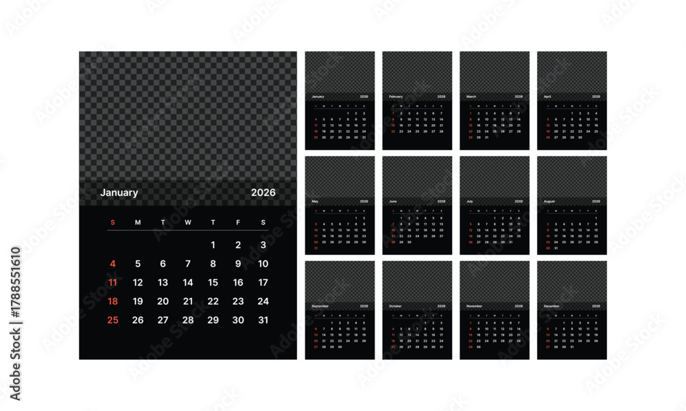Monthly calendar 2026 week start Sunday corporate design template ...