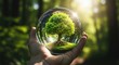 © Best Image - Lush green tree growing inside crystal ball held in hand