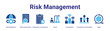 © Syafii5758 - Risk Management web banner icon vector illustration concept featuring Risk Mitigation,Risk Assessment,Regulatory Compliance,Avoid,Competition,Competitive Advantage and Agile in a collection set.