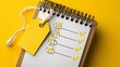 © Harry - Bright yellow tag and notepad with completed checklist items, perfect for goal setting, task management, and productivity planning themes.