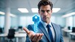 © Stromlab-2 - Handsome businessman offers digital key to success in modern office space