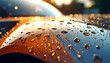 © ezra - Golden Reflections: A close-up shot captures the vibrant interplay of light and water on a sleek car, showcasing the beauty of droplets.
