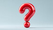 © Sergei - Shiny red 3D question mark, intriguing and curious, representing a query or solution, on a light blue pastel background with copy space