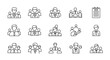 © ณภัทร วงค์มาวิวัฒน์ - Business Team Icons Collection: A curated set of line art icons representing diverse teams, meetings, and individual professionals, ideal for illustrating concepts of teamwork, management.