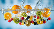 © THIBNH - Vibrant fruits like oranges kiwis and berries splash in water symbolizing freshness and health in juice cleanses 33123877 1