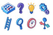 © peppastocker - Problem Solving Icons. Problem Solving modern flat icons set: maze, question mark, idea spark, gears, ladder, magnifier, clock, decision node.
