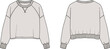 © Shihab Creative - Raglan sleeve cropped oversized sweatshirt with crew neck, ribbed cuffs and hem, front and back technical CAD fashion flat sketch vector illustration for stylish apparel design.